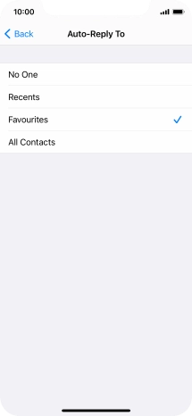 Press the required setting to select which contacts should automatically be notified that Do Not Disturb While Driving is turned on.