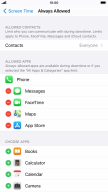 Press the remove icon next to the required app to remove it from the list of allowed apps during Downtime.