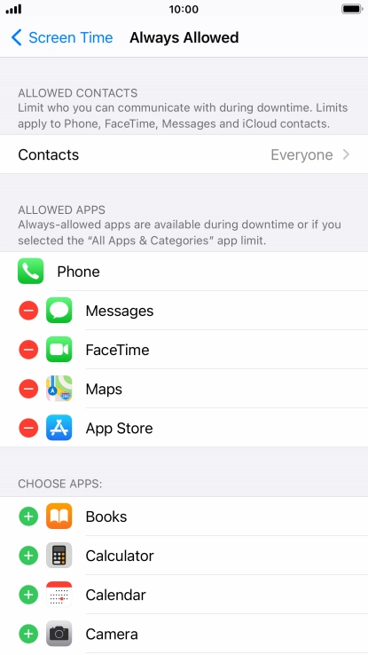 Press the remove icon next to the required app to remove it from the list of allowed apps during Downtime.