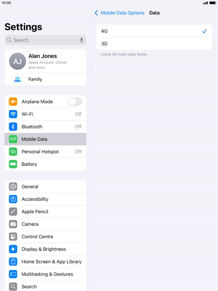 Press the required setting.