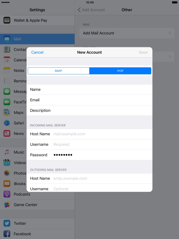 Press Host Name and key in the name of your email provider's incoming server.