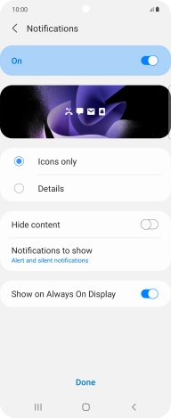 Press the indicators next to the required settings to turn them on or off.