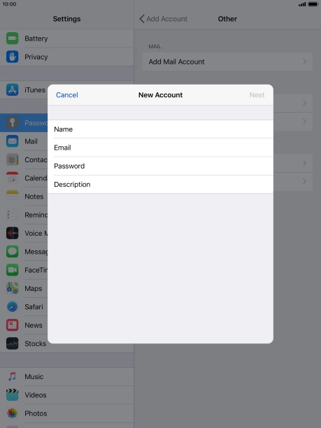 Press Password and key in the password for your email account.