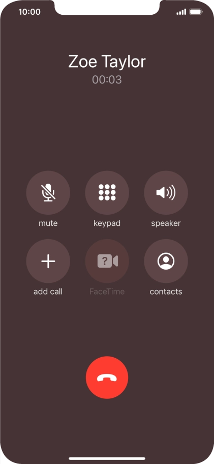 Press the end call icon to end the call.