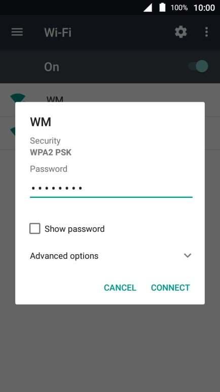 Key in the password for the Wi-Fi network and press CONNECT.