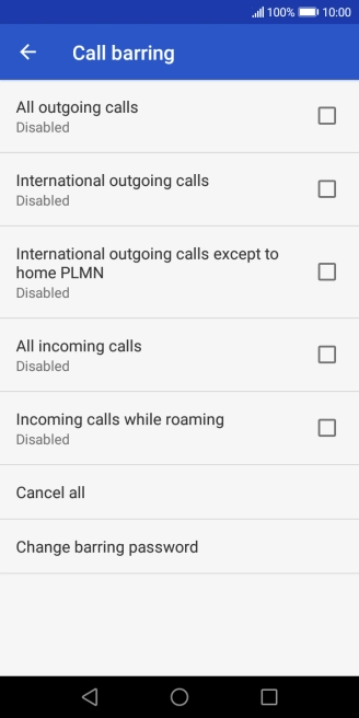 Press the required barring type.