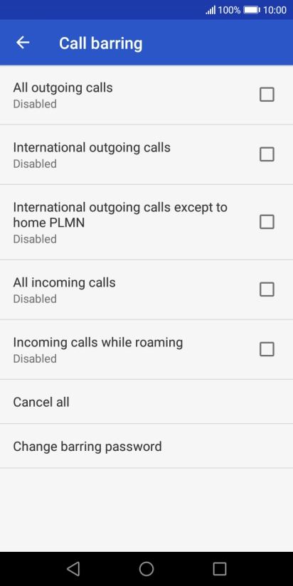 Press the required barring type.