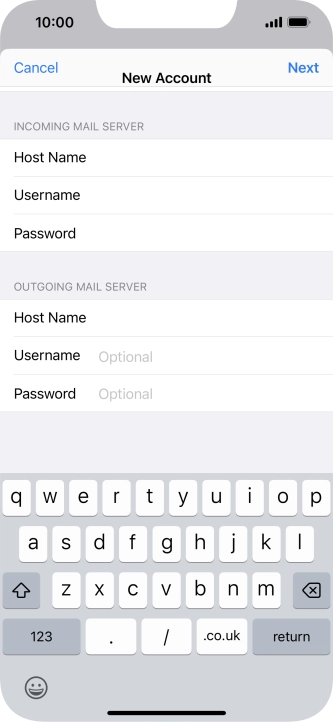 Press Username and key in the username for your email account. Please note that if you're using Vodafone's outgoing server, leave the username field empty.