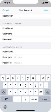 Press Username and key in the username for your email account. Please note that if you're using Vodafone's outgoing server, leave the username field empty.