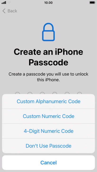 Follow the instructions on the screen to turn on use of phone lock code or press Don't Use Passcode.