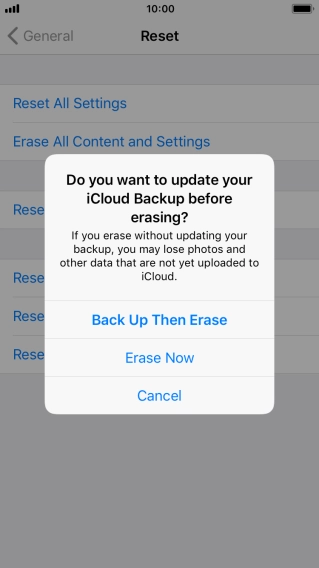 Press the required setting.
