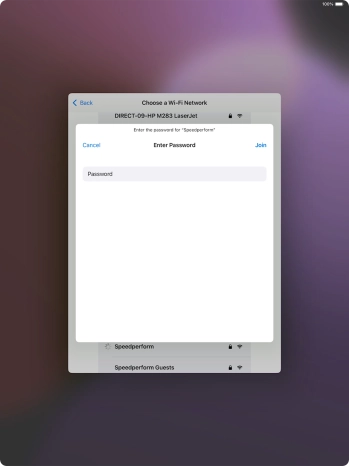 Key in the password for the Wi-Fi network and press Join.