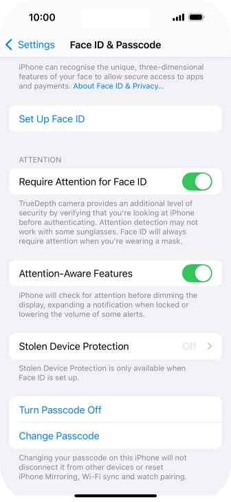 Press Turn Passcode Off and key in the phone lock code.