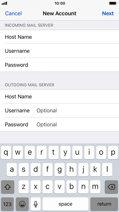 Press Username and key in the username for your email account. Please note that if you're using Vodafone's outgoing server, leave the username field empty.