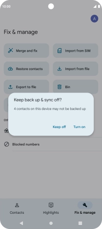 If you want to keep the imported contacts on your SIM, press Turn on.