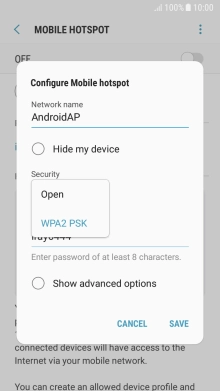Press WPA2 PSK to password protect your Wi-Fi hotspot.