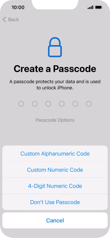 Follow the instructions on the screen to turn on use of phone lock code or press Don't Use Passcode.