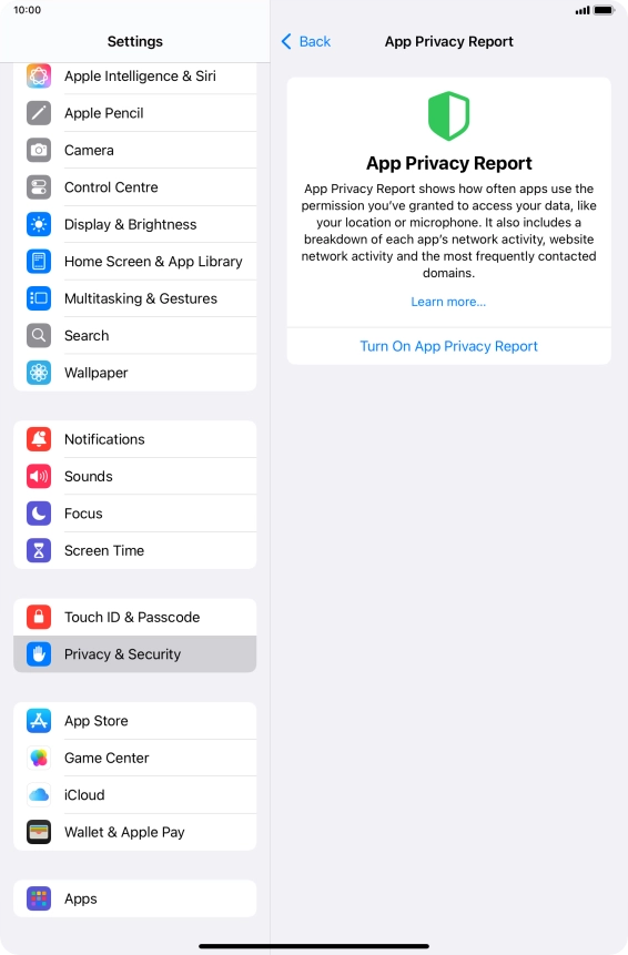 Press Turn On App Privacy Report to turn on the function.