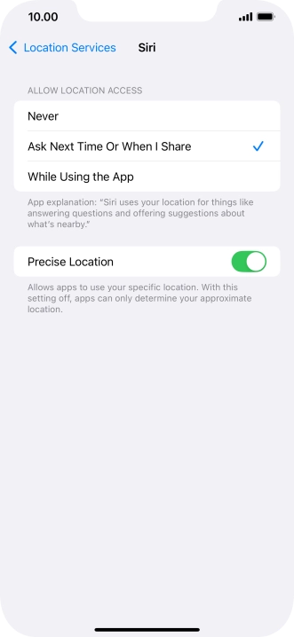 Press the required setting to turn the function on or off.