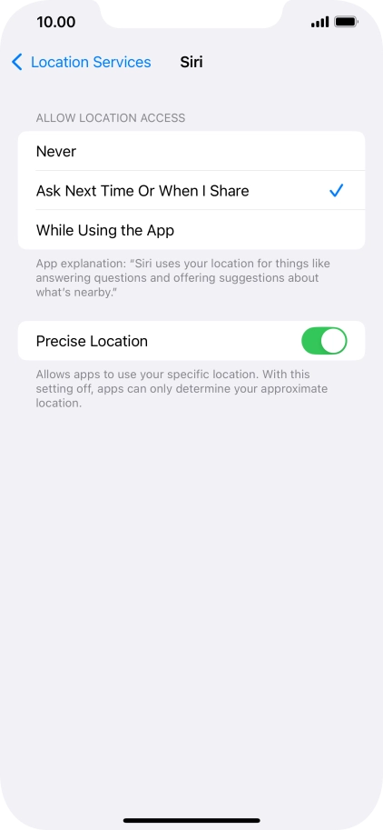 Press the required setting to turn the function on or off.