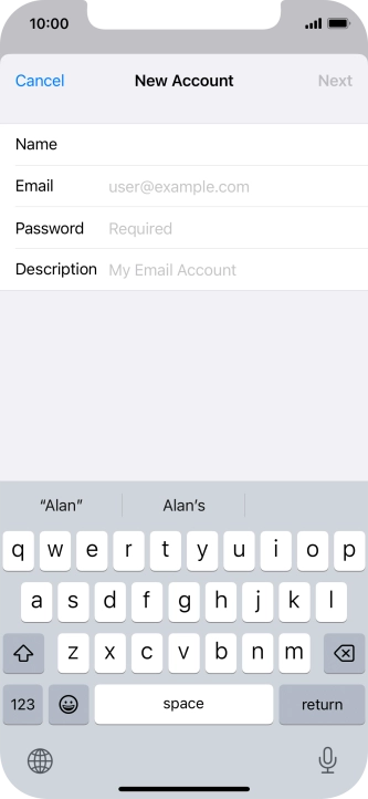 Press Email and key in your email address.