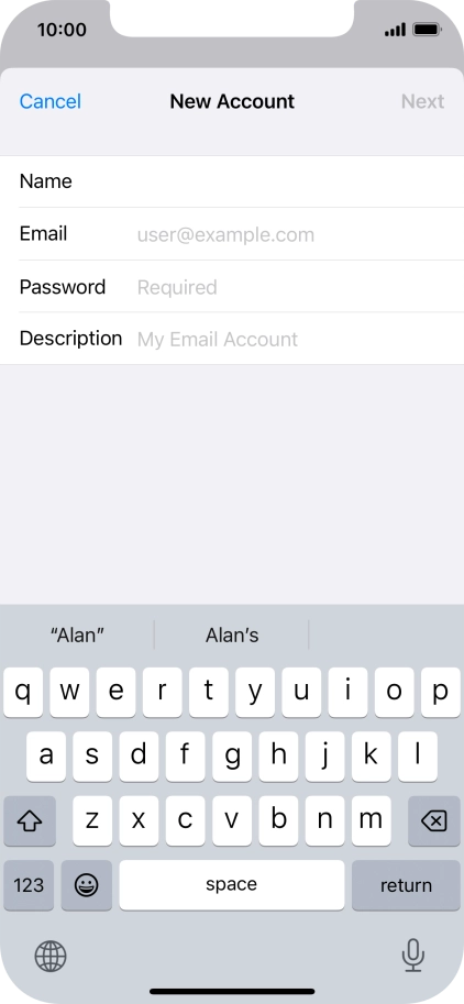 Press Email and key in your email address.