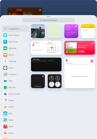Press the required widget. Press the required widget.