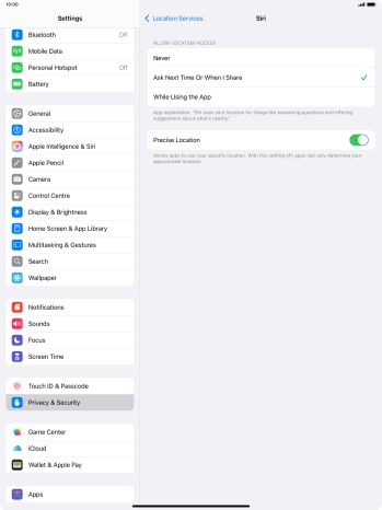 Press the required setting to turn the function on or off. Press the required setting to turn the function on or off.