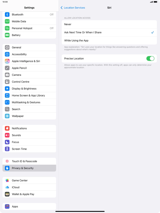 Press the required setting to turn the function on or off. Press the required setting to turn the function on or off.