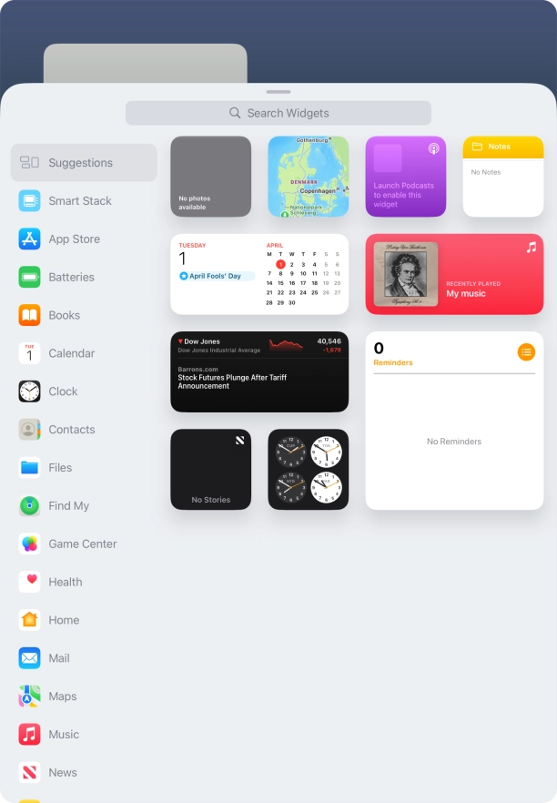 Press the required widget.