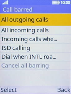 Select the required barring type.