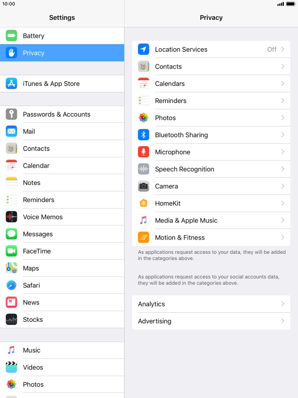 Press Location Services.