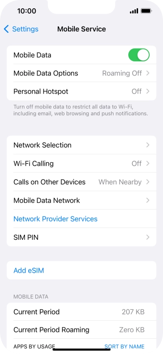 Press Mobile Data Options.