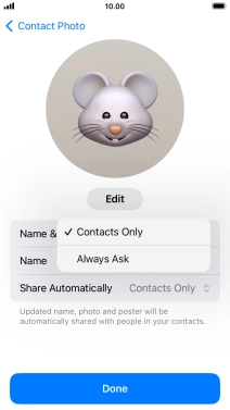 Press the required setting.
