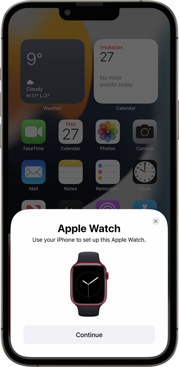 On your phone: Press Continue and follow the instructions on your phone to place the watch face in the middle of your phone's camera viewfinder.