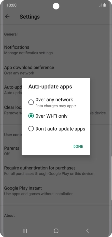 To turn on automatic update of apps using mobile network, press Over any network.