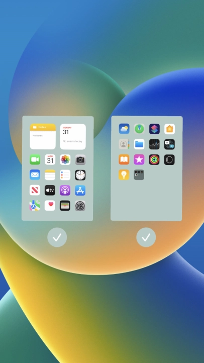 Press the fields below the required home screens to select or deselect them.