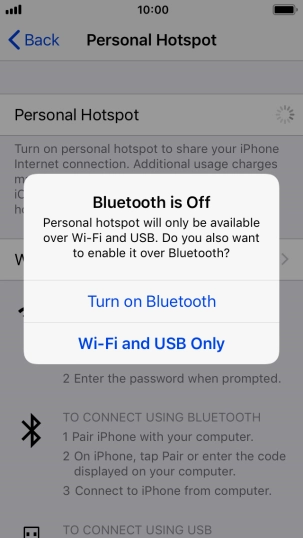 If Wi-Fi is turned on, press Wi-Fi and USB Only.