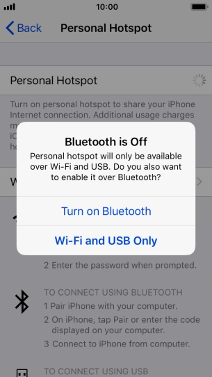 If Wi-Fi is turned on, press Wi-Fi and USB Only.