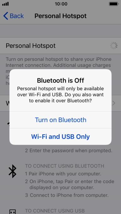 If Wi-Fi is turned on, press Wi-Fi and USB Only.