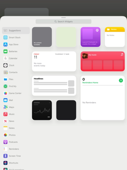 Press the required widget.
