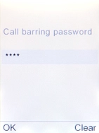 Key in your barring password and press the Navigation key. The default barring password is 0000.