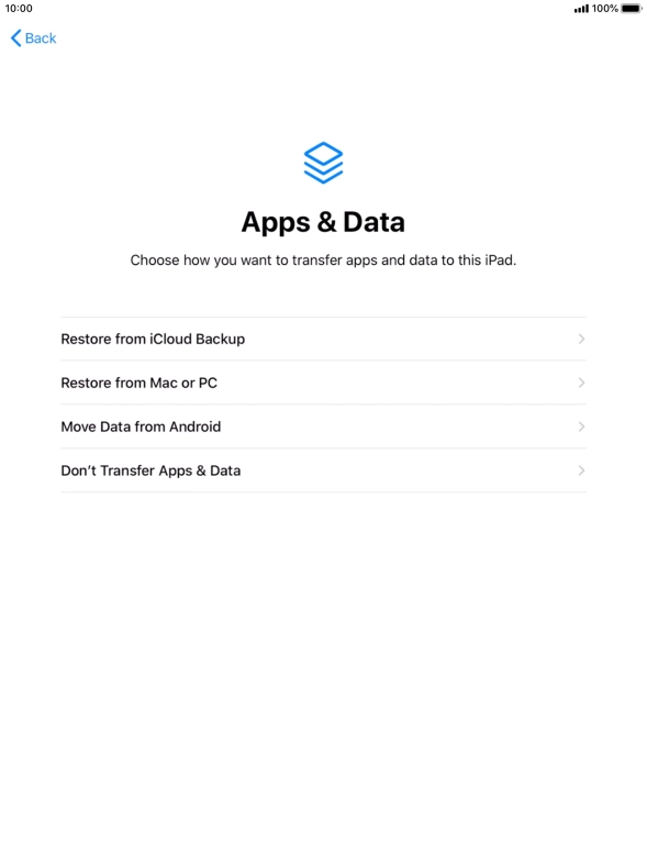 Press Don't Transfer Apps & Data and follow the instructions on the screen to finish the activation.
