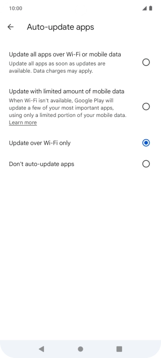 To turn on automatic update of apps using mobile network, press Update all apps over Wi-Fi or mobile data.