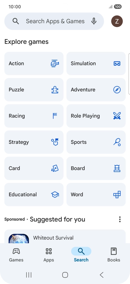 Press the search field.