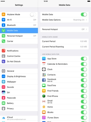 The total data usage is displayed below MOBILE DATA USAGE.