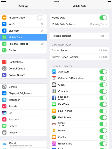The total data usage is displayed below MOBILE DATA USAGE.