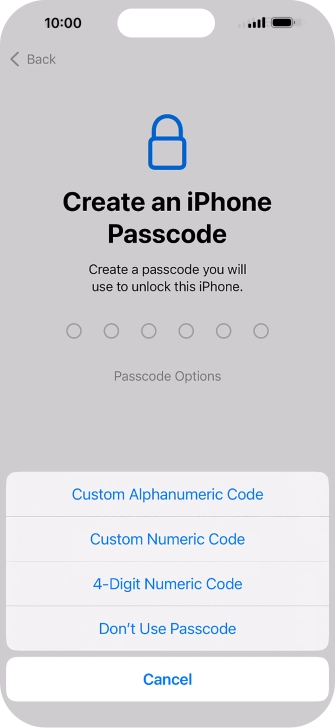 Follow the instructions on the screen to turn on use of phone lock code or press Don't Use Passcode.