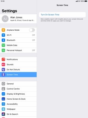 Press Turn On Screen Time. Press Turn On Screen Time.
