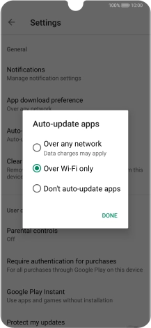 To turn on automatic update of apps using mobile network, press Over any network.